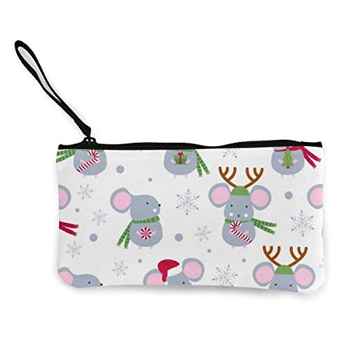 Hdadwy Monedero con Cremallera de Lona de ratón Lindo ratón de Navidad, Bolso de Maquillaje Personalizado para Dama, Bolso, Maleta, Accesorios para Mujer