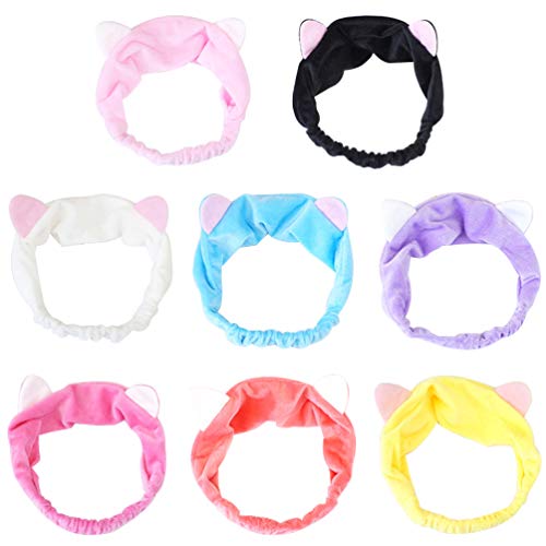HEALLILY venda elástico del pelo de gato del oído diadema para niñas de las mujeres de maquillaje cosmético ducha accesorios para el cabello 8pcs