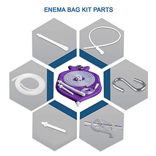 HealthAndYoga Superior Enema Bag Kit - Fuente abierta de 2 cuartos de galón - Manguera de silicona y accesorios - Púrpura