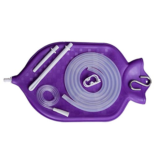 HealthAndYoga Superior Enema Bag Kit - Fuente abierta de 2 cuartos de galón - Manguera de silicona y accesorios - Púrpura