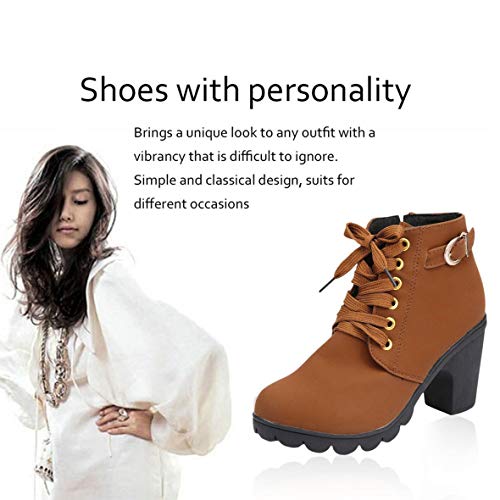 Heaviesk Moda Chica Mujer Tacón Alto con Cordones Cremallera Lateral Hebilla Botines Bombas de Invierno Zapatos de Gamuza Fiesta Femenina Altura Media Pantorrilla