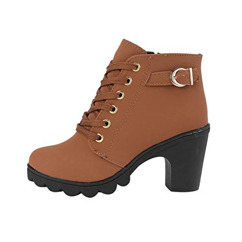 Heaviesk Moda Chica Mujer Tacón Alto con Cordones Cremallera Lateral Hebilla Botines Bombas de Invierno Zapatos de Gamuza Fiesta Femenina Altura Media Pantorrilla