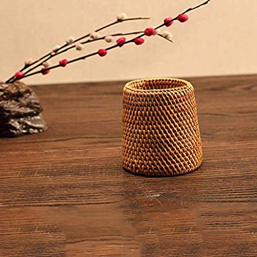 Hecho a mano de ratán titular de la pluma, la caja de cepillo del maquillaje del titular de la rota titular de la pluma, la ceremonia del té ahumado Almacenamiento Cubo, juego de té Accesorios Redondo