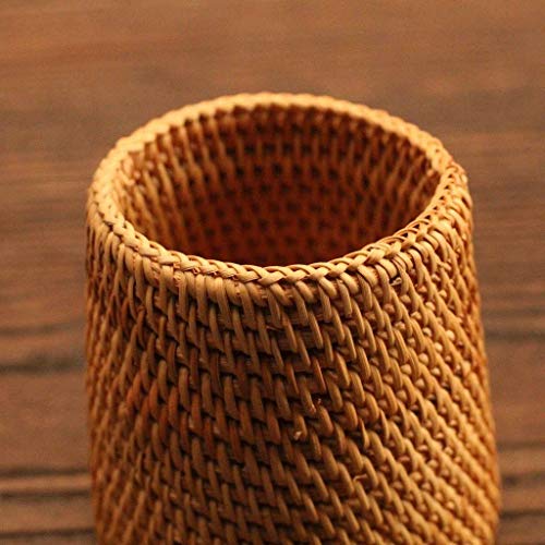 Hecho a mano de ratán titular de la pluma, la caja de cepillo del maquillaje del titular de la rota titular de la pluma, la ceremonia del té ahumado Almacenamiento Cubo, juego de té Accesorios Redondo