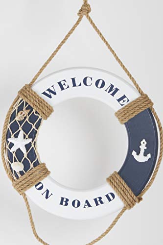 Heitmann Deco - Anillo de rescate de madera, diseño marítimo en color azul y blanco