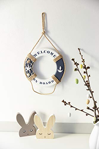 Heitmann Deco - Anillo de rescate de madera, diseño marítimo en color azul y blanco