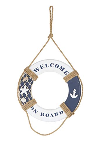 Heitmann Deco - Anillo de rescate de madera, diseño marítimo en color azul y blanco