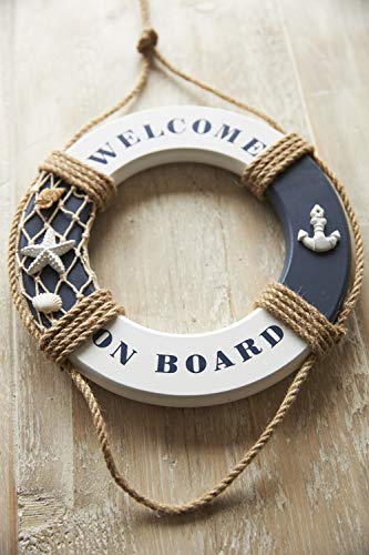 Heitmann Deco - Anillo de rescate de madera, diseño marítimo en color azul y blanco