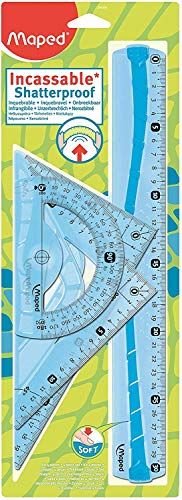 Helit Maped M244304 - Juego de regla, escuadra, cartabón y transportador de ángulos, colores surtidos (azul y verde)
