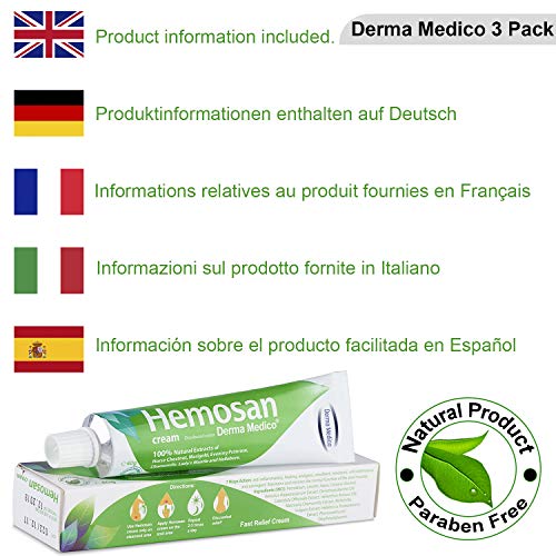 HEMOSAN 3 PACK - Picazón con crema de alivio rápido, fisuras anales, hemorroides, eccemas anales, prurito Ani - 100% ingredientes naturales Pilas de aceite - sin parabenos