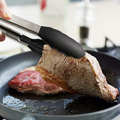 HENSHOW Pinzas de Cocina Juego de 3, 7", 9"y 12" Prima Acero Inoxidable de Pinzas de Cocina de, Mango Antiadherente y Resistente al Calor, Pinzas de Silicona para Barbacoa, Buffet, Ensalada