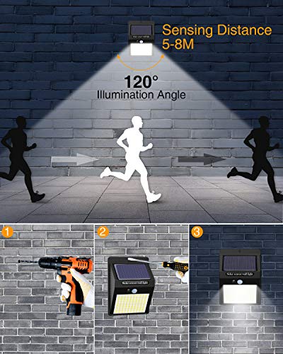 Hepside Luz Solar Exterior,【6 Pack / 3 Modos】Luces LED Solares para Exteriores, 800 Lumens Focos LED Exterior Solares, Luces de Seguridad Inalámbricas a Prueba de Agua para el garaje del Jardín Camino