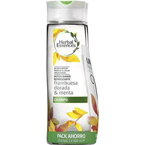 Herbal Essences Champú - Detox Diario Refrescante Frambuesa Dorada & Menta, 400 ml