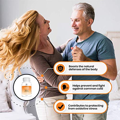 Herbal Holland, vitamina C (1000 mg): suplemento de vitamina C vegana y sin gluten con bioflavonoides y rosa mosqueta mejora el sistema inmunológico, los huesos, la piel y el colágeno (90 comprimidos)