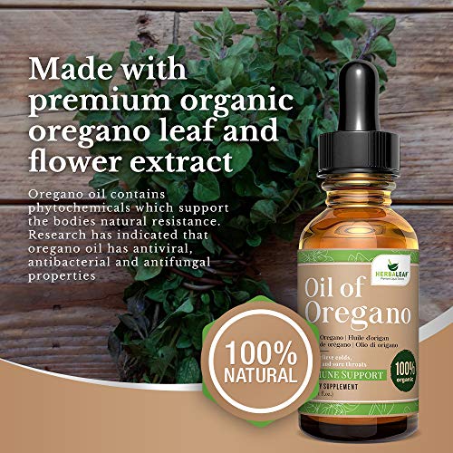 HERBALEAF Aceite de orégano, ayuda a aliviar los resfriados, la tos y el dolor de garganta. 1 oz / 29.53 ml