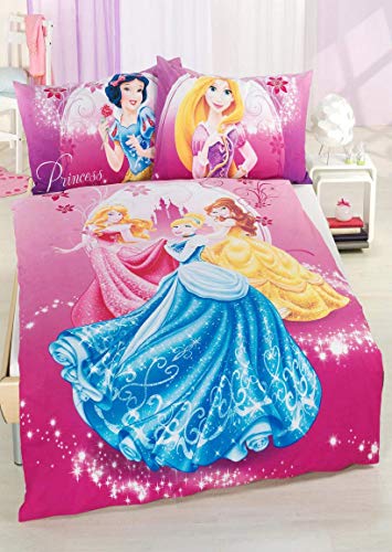 Herding 447905050 Disney's Princess - Juego de Cama Infantil (Funda de Almohada de 80 x 80 cm y Funda de edredón de 135 x 200 cm, 100% algodón y Lino), diseño de Princesas Disney