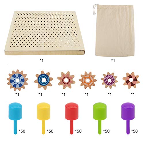 Herefun Tablero de Mosaicos Infantiles, 250 Piezas Mosaicos Botones, Rompecabezas Niños de Uñas Setas, Puzzle Mosaico Juguete Madera Educativo Temprano para Niños y Bebés