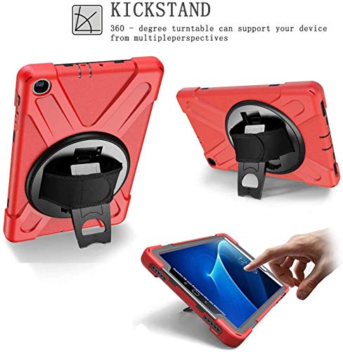 Herize Samsung Galaxy Tab A 10.1 Funda 2019 con Protector de Pantalla Incorporado | Samsung SM-T510/T515 Funda con Soporte | 360 Grados Carcasa con Función de Correa y Protector para Niños | Rojo