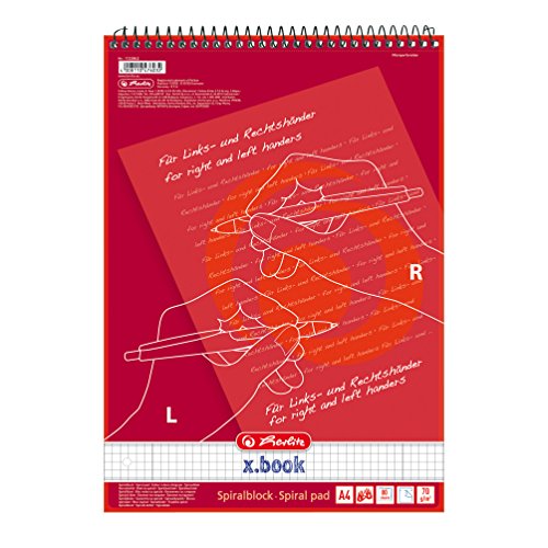 Herlitz 11325842 – Cuaderno para ambidiestros, zurdos y diestros, A4, línea 28 (cuadriculado con 2 márgenes), 80 hojas, 5 unidades