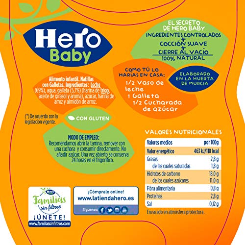 Hero Baby Merienda Puré de Natillas con Galletas para Bebés a partir de 6 meses Pack 2 x 130 g