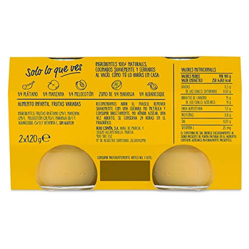 Hero Baby Natur Tarritos de Puré de Frutas Variadas para Bebés a partir de 4 meses Pack de 6 de 2 x 120 g