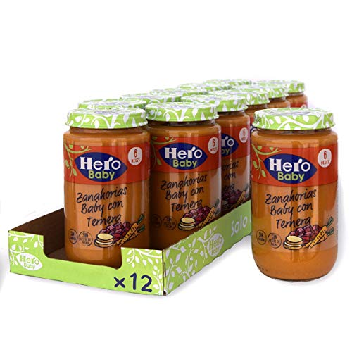 Hero Baby - Tarrito de Zanahorias Baby con Ternera, Ingredientes Naturales, para Bebés a Partir de los 6 Meses - Pack de 12 x 235 g