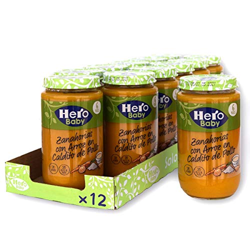 Hero Baby - Tarrito de Zanahorias con Arroz en Caldito de Pollo, Ingredientes Naturales, para Bebés a Partir de los 6 Meses - Pack de 12 x 235 g