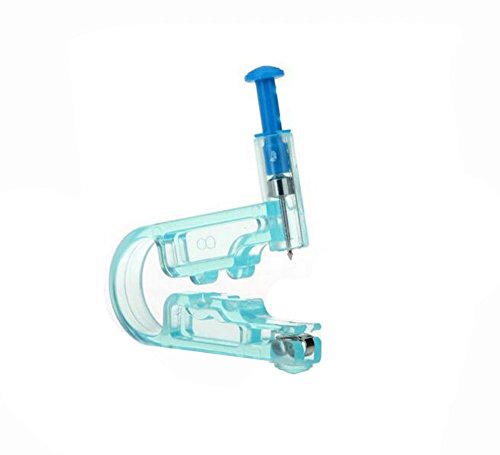 Herramienta para hacer agujeros en las orejas – Kit de pendientes para el cuerpo y orejas y pistola desechables con seguridad médica (azul)