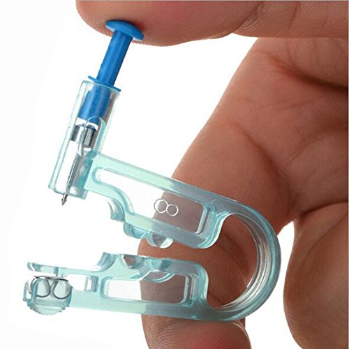 Herramienta para hacer agujeros en las orejas – Kit de pendientes para el cuerpo y orejas y pistola desechables con seguridad médica (azul)