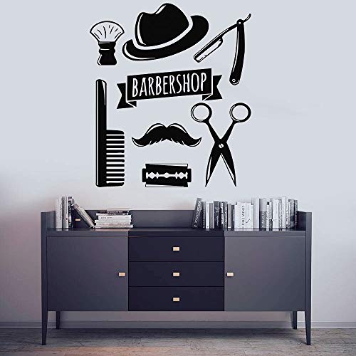 Herramientas de peluquería pegatinas de pared cara peluquería cartel de la ventana peinado estilo peinado hombres barba peluquería decoración pegatinas de pared A6 42x48cm