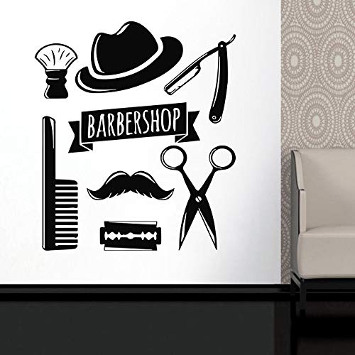 Herramientas de peluquería pegatinas de pared cara peluquería cartel de la ventana peinado estilo peinado hombres barba peluquería decoración pegatinas de pared A6 42x48cm