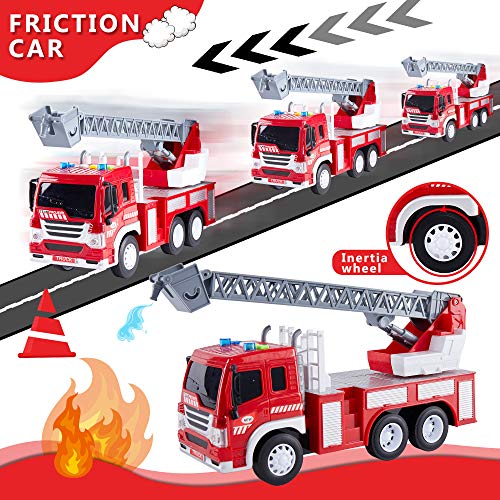 HERSITY Camión de Bomberos con Luces y Sonidos Coches de Construccion Vehículos de Juguete Regalos para Niños 3 4 5 Años