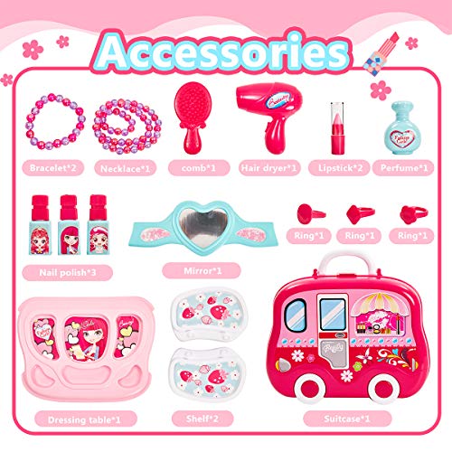 HERSITY Maletín Maquillaje Juguetes de Peluqueria Belleza y Joyería Juego de rol Regalos para Niños Niñas 3 4 5 Años