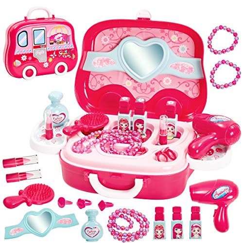 HERSITY Maletín Maquillaje Juguetes de Peluqueria Belleza y Joyería Juego de rol Regalos para Niños Niñas 3 4 5 Años