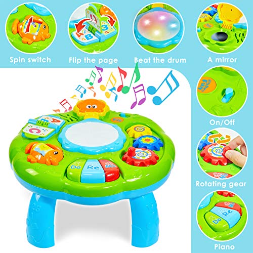 HERSITY Mesa de Actividades Tambor Juguetes Educativos Centro de Actividades Musical para Bebe 18 Meses