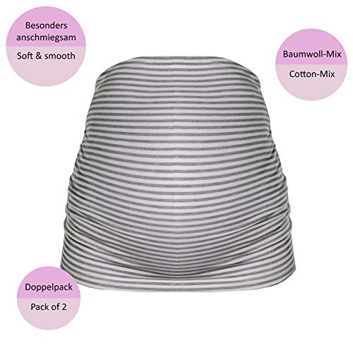 Herzmutter Banda de Vientre para Mujeres Embarazadas - Conjunto de 2 - Bandas de Maternidad del Vientre - Fajas-Extensión de la Camisa para el Embarazo - 6000 (S, Azul/Gris-Rayas, Viejo)