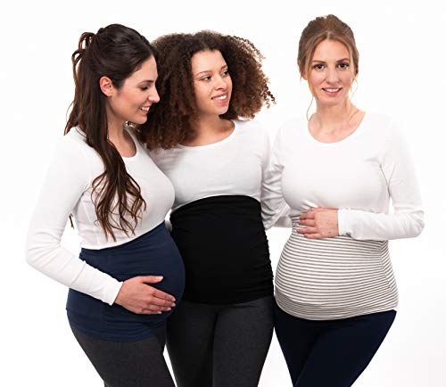 Herzmutter Banda de Vientre para Mujeres Embarazadas - Conjunto de 2 - Bandas de Maternidad del Vientre - Fajas-Extensión de la Camisa para el Embarazo - 6000 (S, Azul/Gris-Rayas, Viejo)