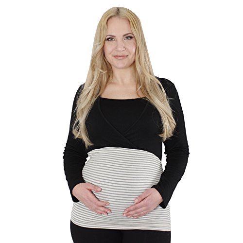 Herzmutter Banda de Vientre para Mujeres Embarazadas - Conjunto de 2 - Bandas de Maternidad del Vientre - Fajas-Extensión de la Camisa para el Embarazo - 6000 (S, Azul/Gris-Rayas, Viejo)