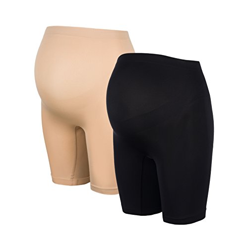 Herzmutter Bragas de Embarazo - Bragas de Maternidad - Pantalones sin Costura - Braguita de premamá - Ropa Interior para Futura mamá - Juego de 1 y 2-5520 (L-XL, Negro/Beige)
