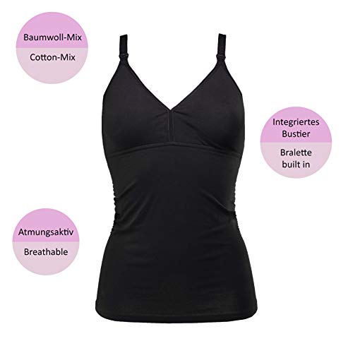 Herzmutter Top de Lactancia Maternal - Camiseta sin Mangas de Lactancia - Ropa de Lactancia - Camiseta para Mujeres Lactantes - Bustier Integrado - algodón - 5420 (XXL, Negro, 2X)