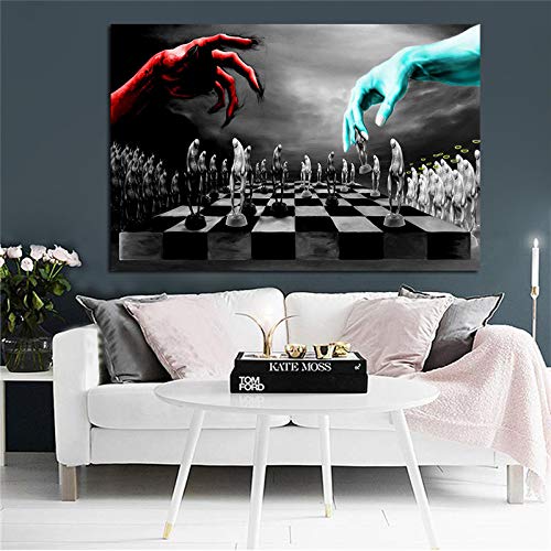 hetingyue Carteles e Impresiones de ajedrez del Bien y el Mal Escandinavo nórdico Blanco y Negro Lienzo Pintura decoración de la habitación de los niños Mural sin Marco Pintura 70X105CM