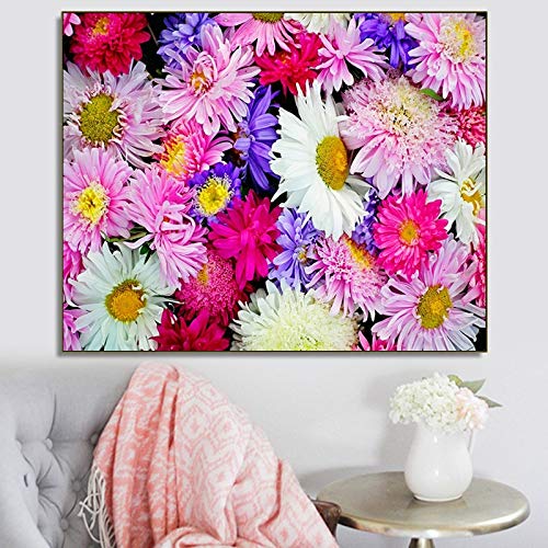 hetingyue Coloridas Flores florecientes Carteles e Impresiones en Lienzo Pintura Arte de la Pared Imagen Familia Sala de Estar niña niño habitación decoración Pintura sin Marco 45x60 cm