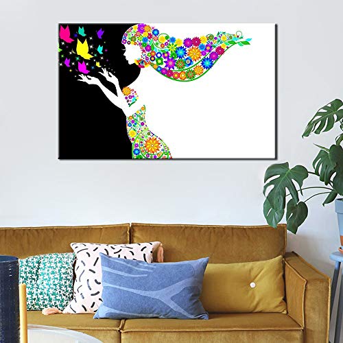 hetingyue Decoración Moderna Moderna de la Pared Pintura de la Acuarela Cartel de la Muchacha e impresión Arte de la Pared Lienzo Cuadro Pared sin Marco Pintura 50X75 CM