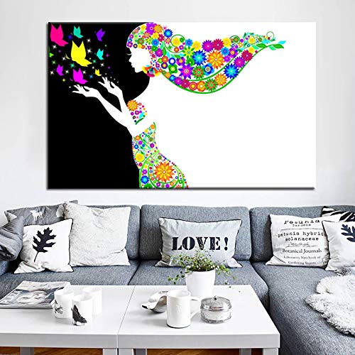 hetingyue Decoración Moderna Moderna de la Pared Pintura de la Acuarela Cartel de la Muchacha e impresión Arte de la Pared Lienzo Cuadro Pared sin Marco Pintura 50X75 CM