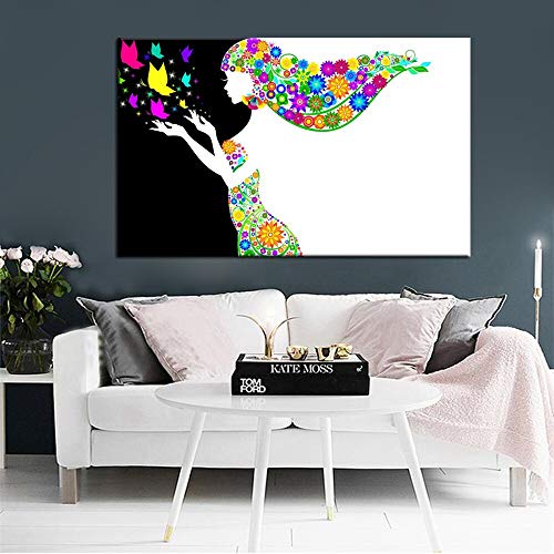 hetingyue Decoración Moderna Moderna de la Pared Pintura de la Acuarela Cartel de la Muchacha e impresión Arte de la Pared Lienzo Cuadro Pared sin Marco Pintura 50X75 CM