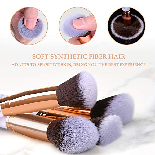 HEYMKGO - Juego de brochas de maquillaje profesional de mármol con cerdas sintéticas naturales suaves y sin olor, 10 unidades + 2 esponjas + bolsa de cosméticos con patrón de mármol