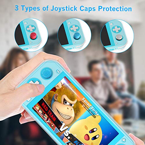 HEYSTOP Funda para Nintendo Switch Lite, Carcasa Switch Lite con Protector de Pantalla y 6 Agarres para el Pulgar, Cubierta Protectora de TPU para Switch Lite con Antiarañazos (Transparente)
