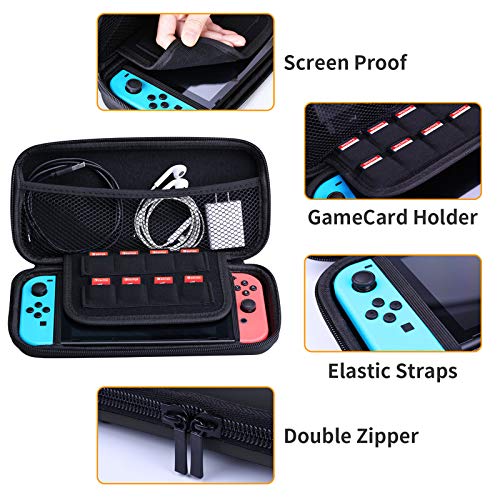 HEYSTOP Nintendo Switch Accesorio, Nintendo Switch Funda + Funda de Transporte para Nintendo Switch + Nintendo Switch Protector de Pantalla + Apretones de Pulgar