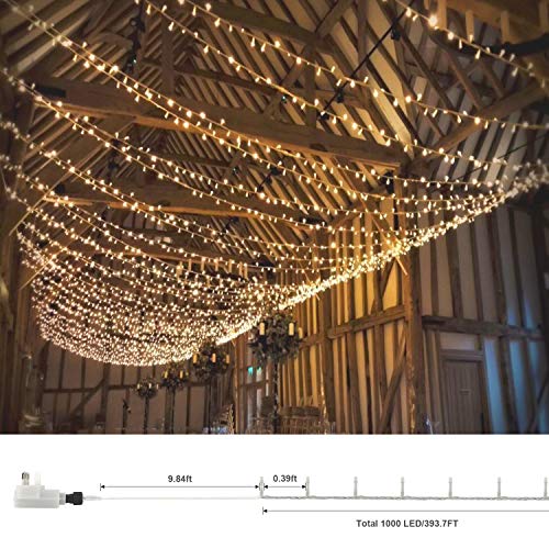 Hezbjiti Navidad Guirnalda Luces Exterior, 120m/393ft 1000 Led Luces de Hadas Blanco Cálido para Interior Fiestas Boda Balcón Casa Arbol de Navidad Jardín