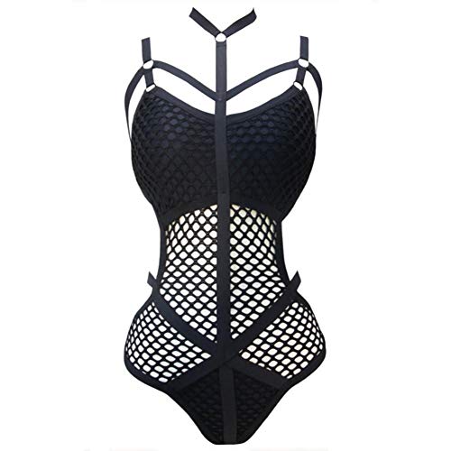 HFDJTAFS Sheer Knit Fish Net Mesh Traje de baño de talla grande para mujer Traje de baño de una pieza Traje de baño para mujer